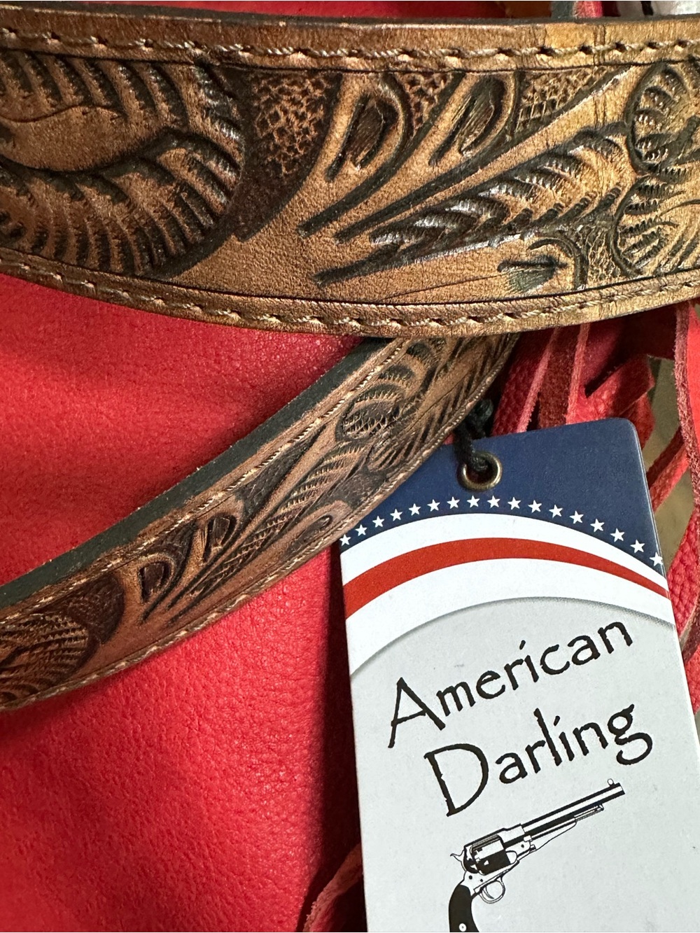 AMERICAN DARLING genuine cowhide tooled leather crossbody messenger bag HOH NWT - Picture 7 of 16